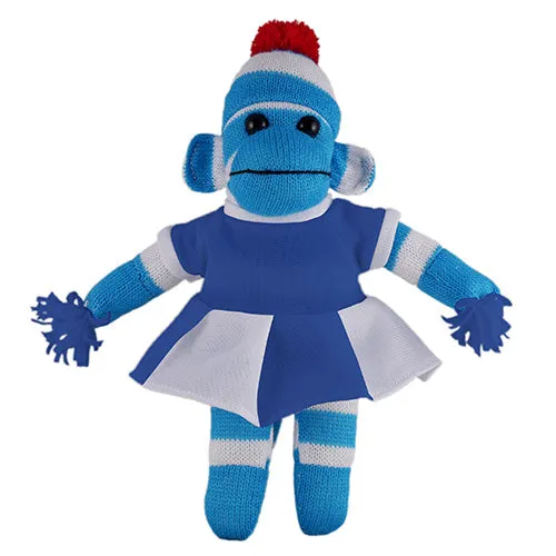 Blue Sock Monkey with Cheerleader Outfit