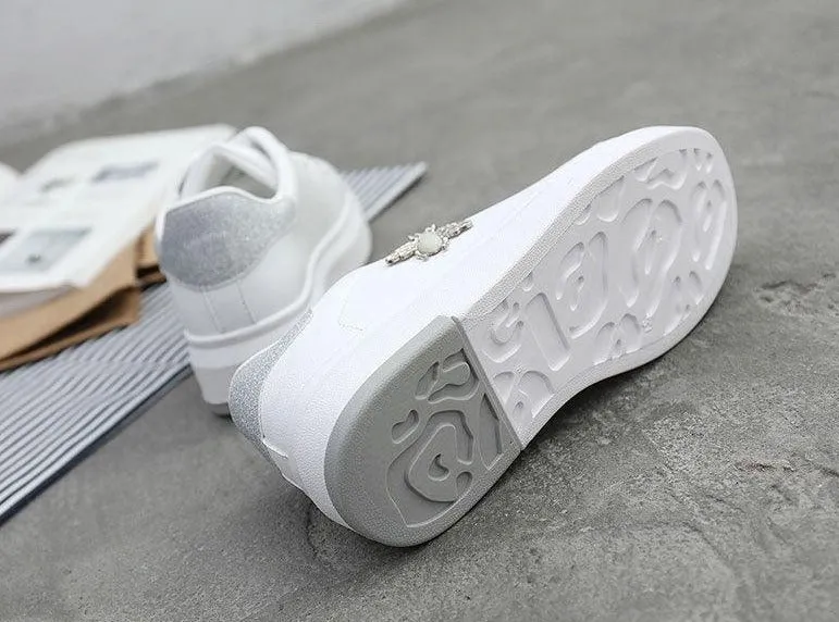 Fashion Bee Womens White Golden/Silver Sneakers