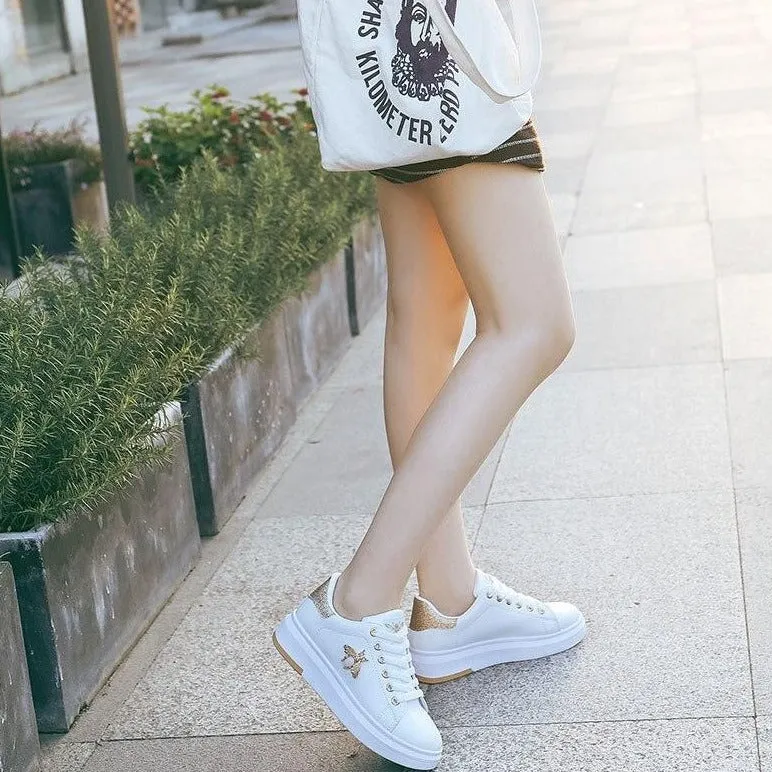 Fashion Bee Womens White Golden/Silver Sneakers
