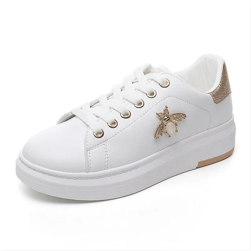 Fashion Bee Womens White Golden/Silver Sneakers