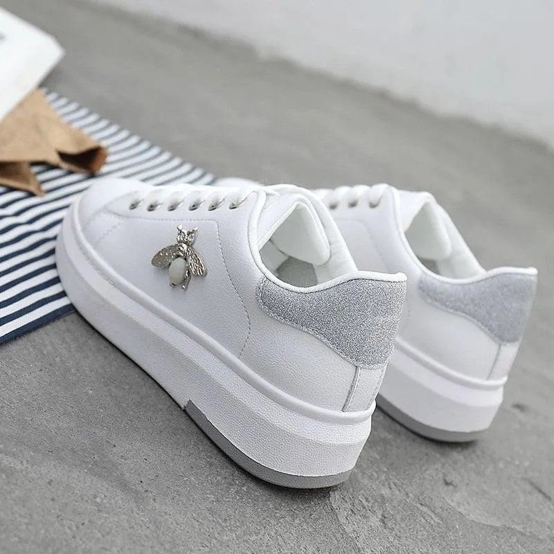 Fashion Bee Womens White Golden/Silver Sneakers