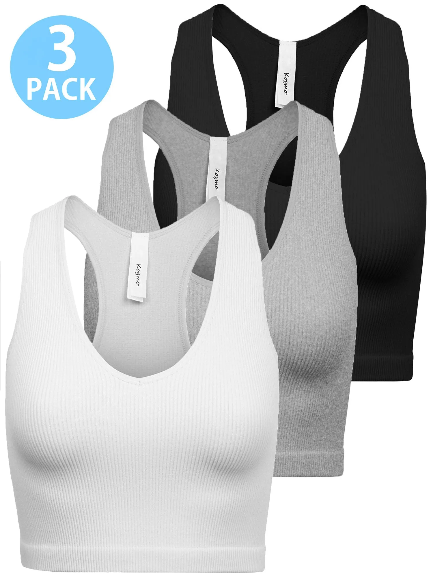 KOGMO Womens Ribbed Racerback Crop Tank Top