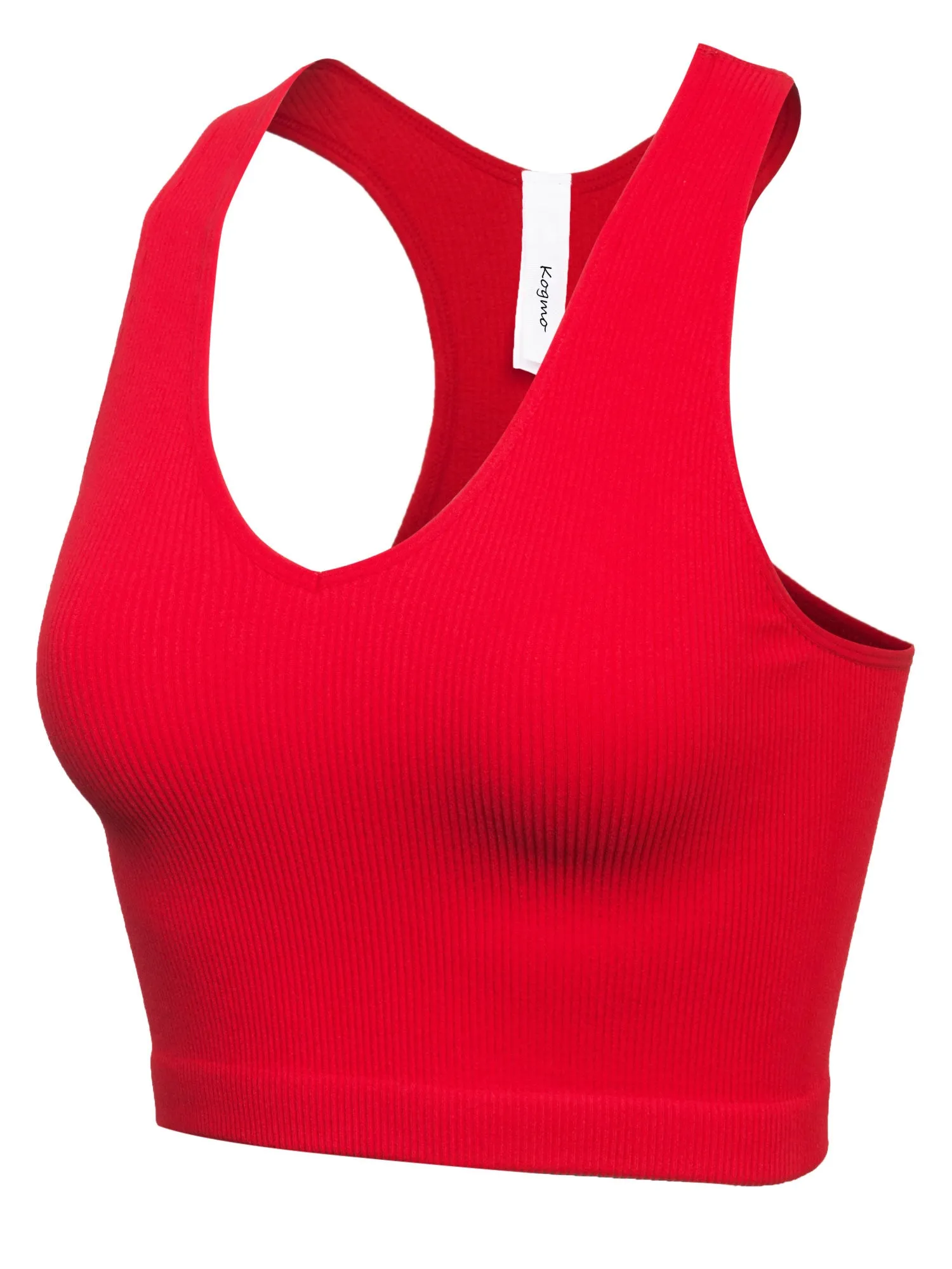 KOGMO Womens Ribbed Racerback Crop Tank Top