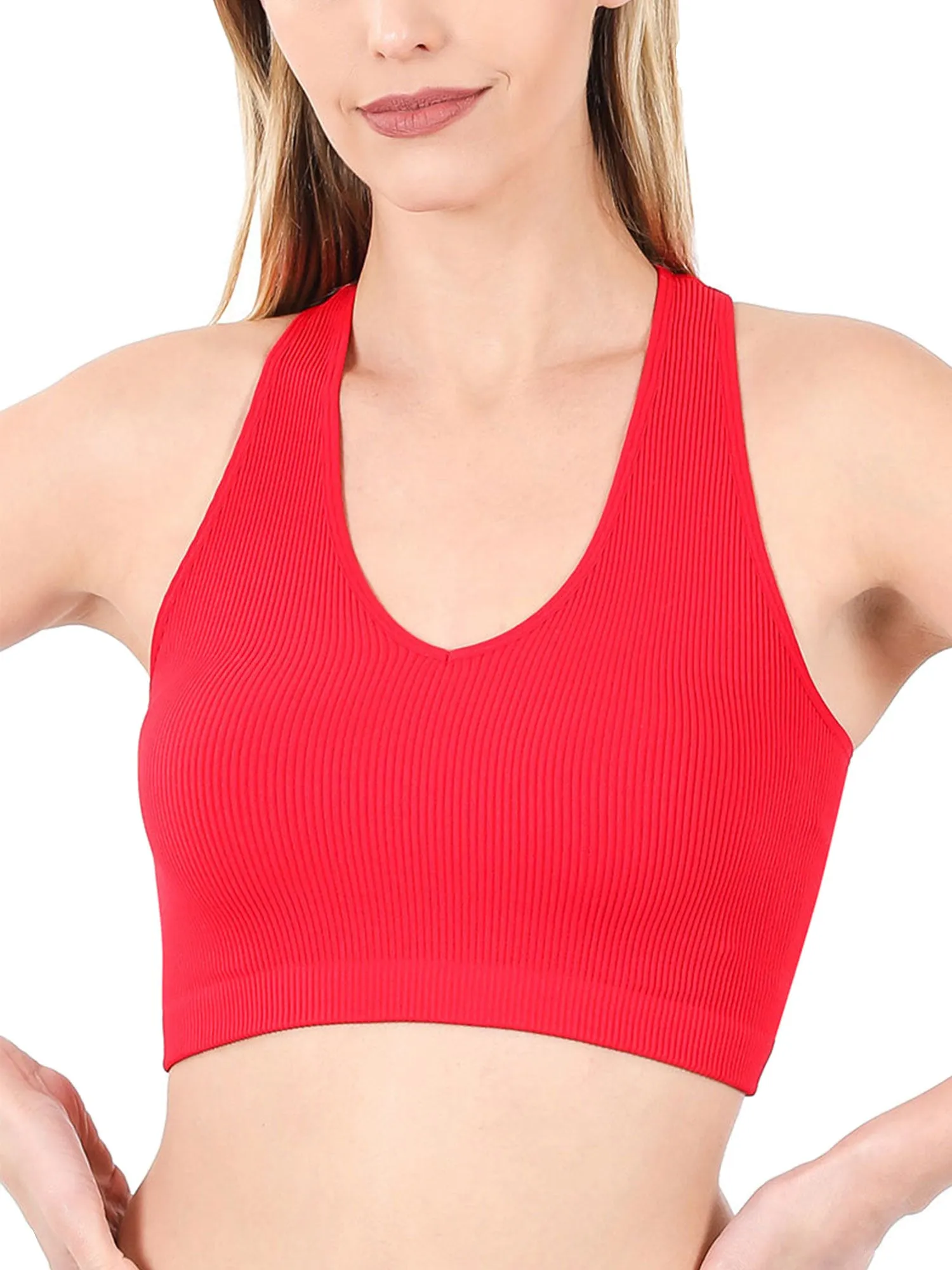 KOGMO Womens Ribbed Racerback Crop Tank Top