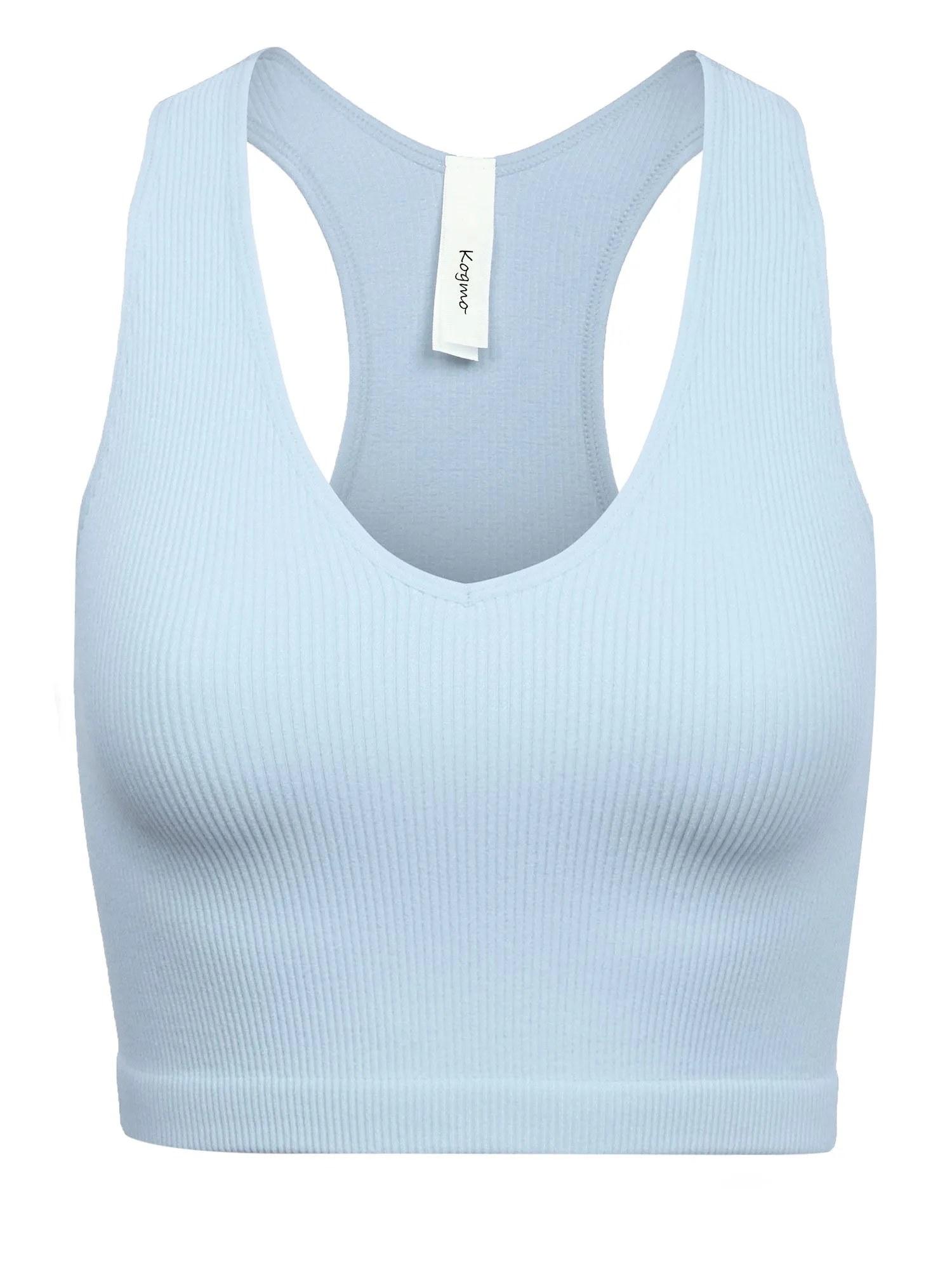 KOGMO Womens Ribbed Racerback Crop Tank Top