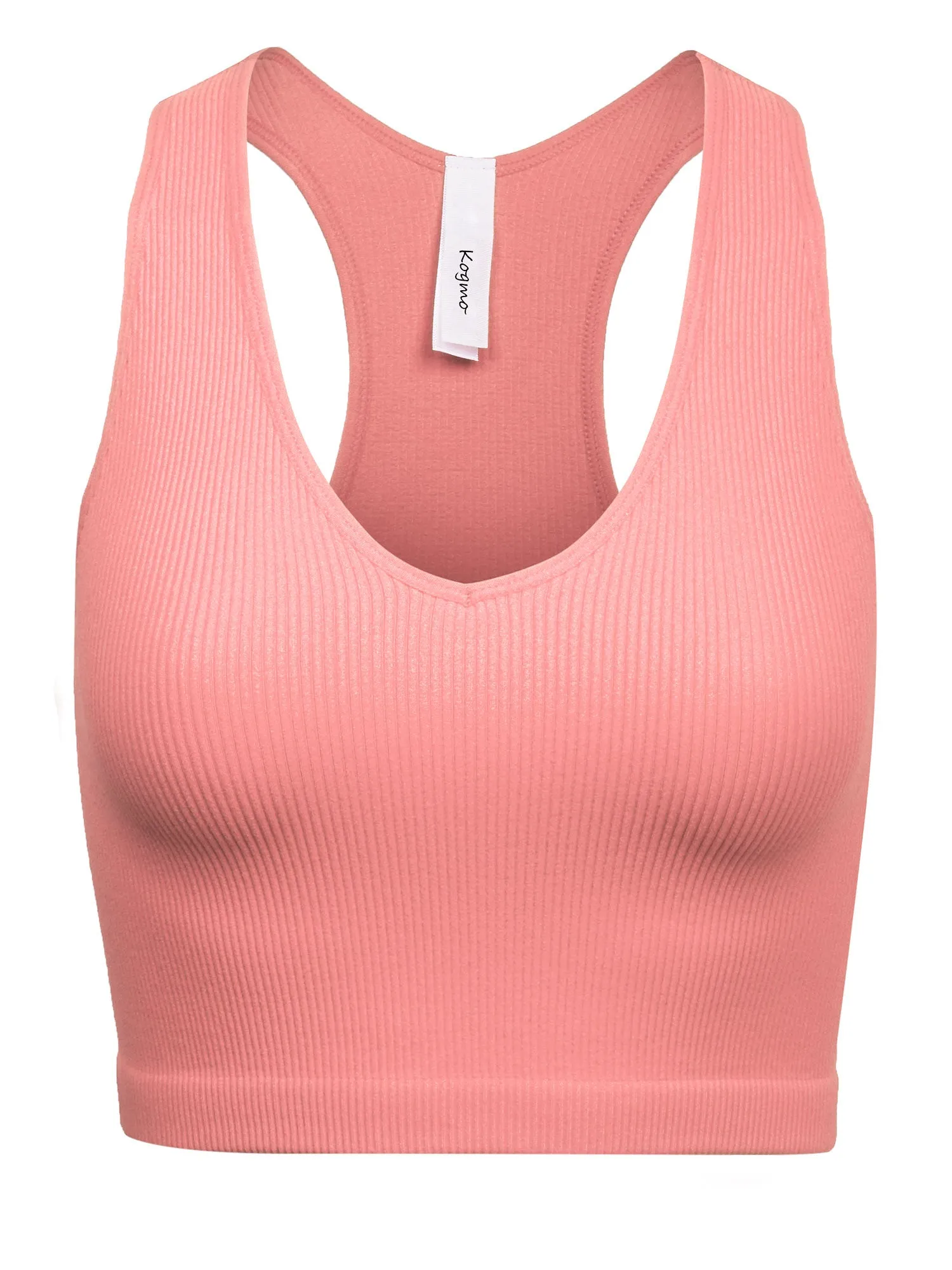 KOGMO Womens Ribbed Racerback Crop Tank Top