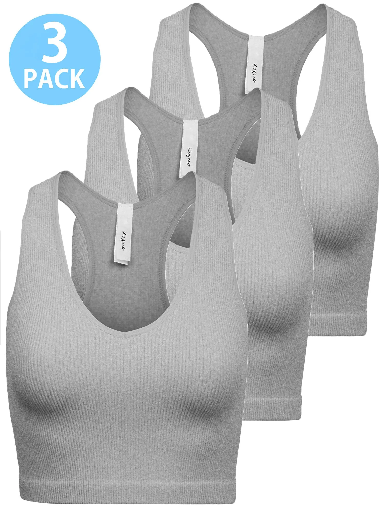 KOGMO Womens Ribbed Racerback Crop Tank Top