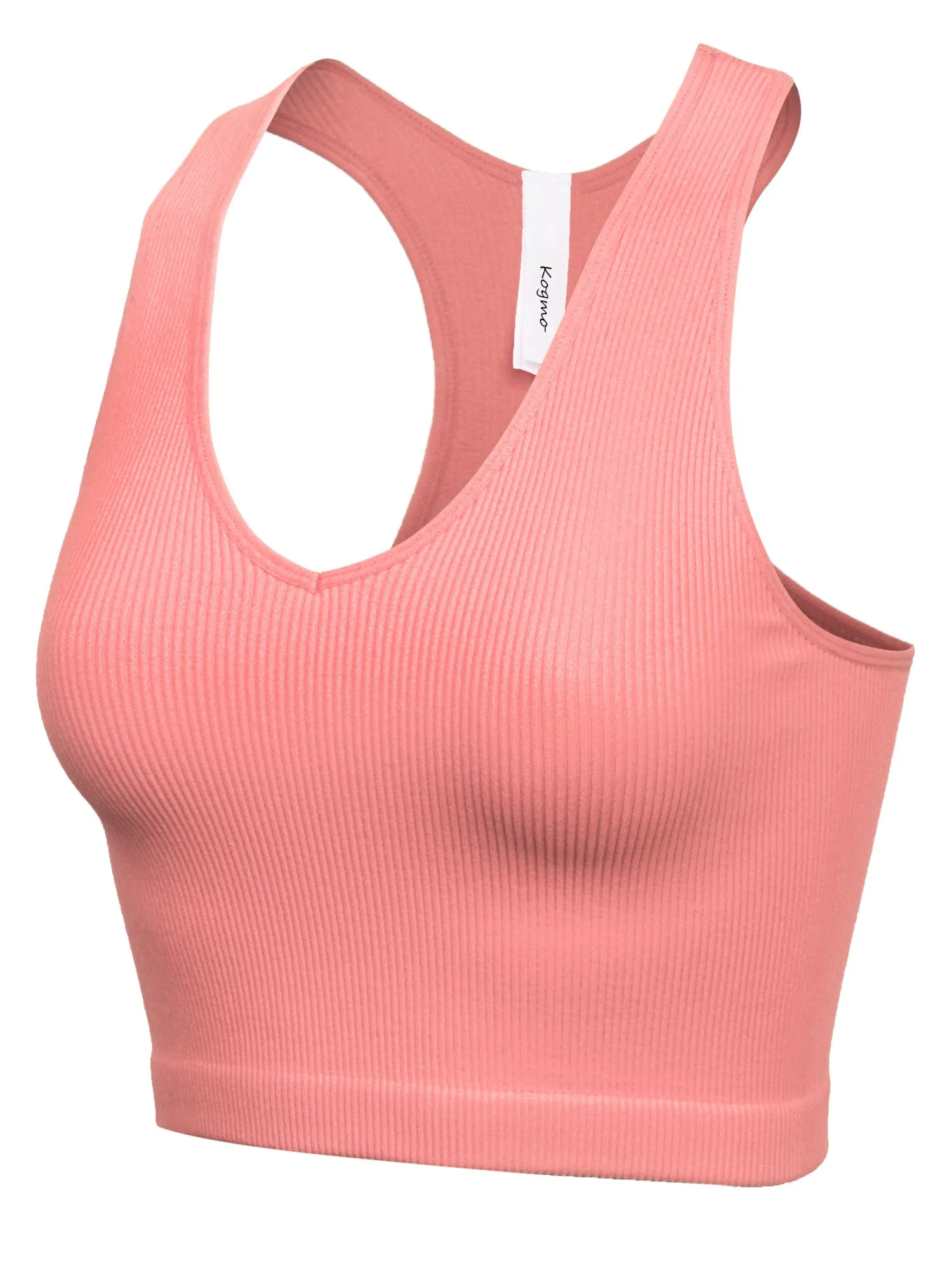 KOGMO Womens Ribbed Racerback Crop Tank Top