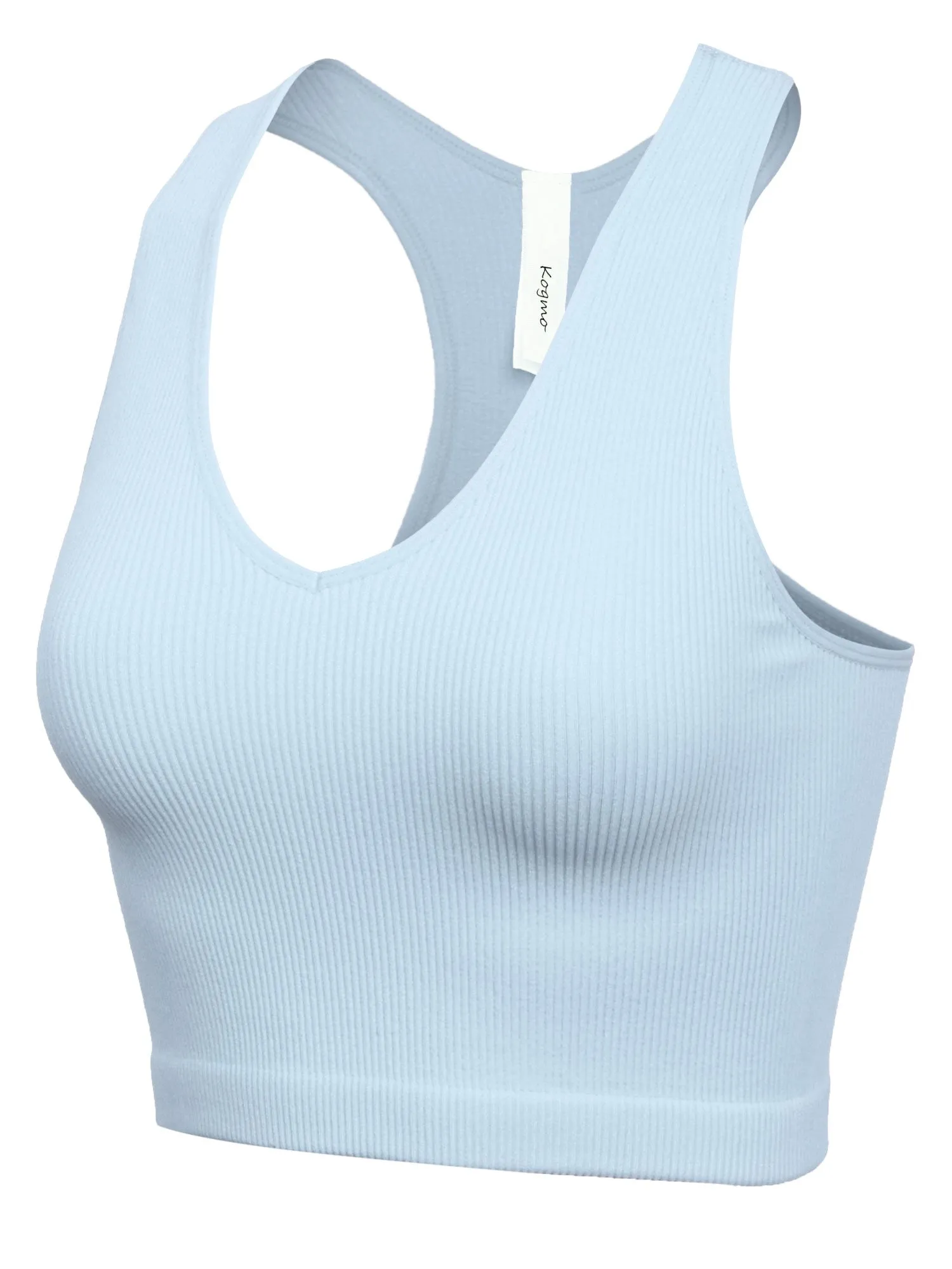 KOGMO Womens Ribbed Racerback Crop Tank Top