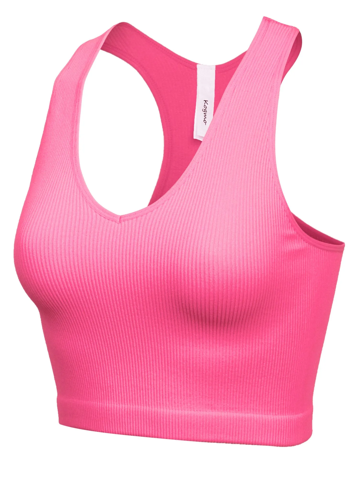 KOGMO Womens Ribbed Racerback Crop Tank Top