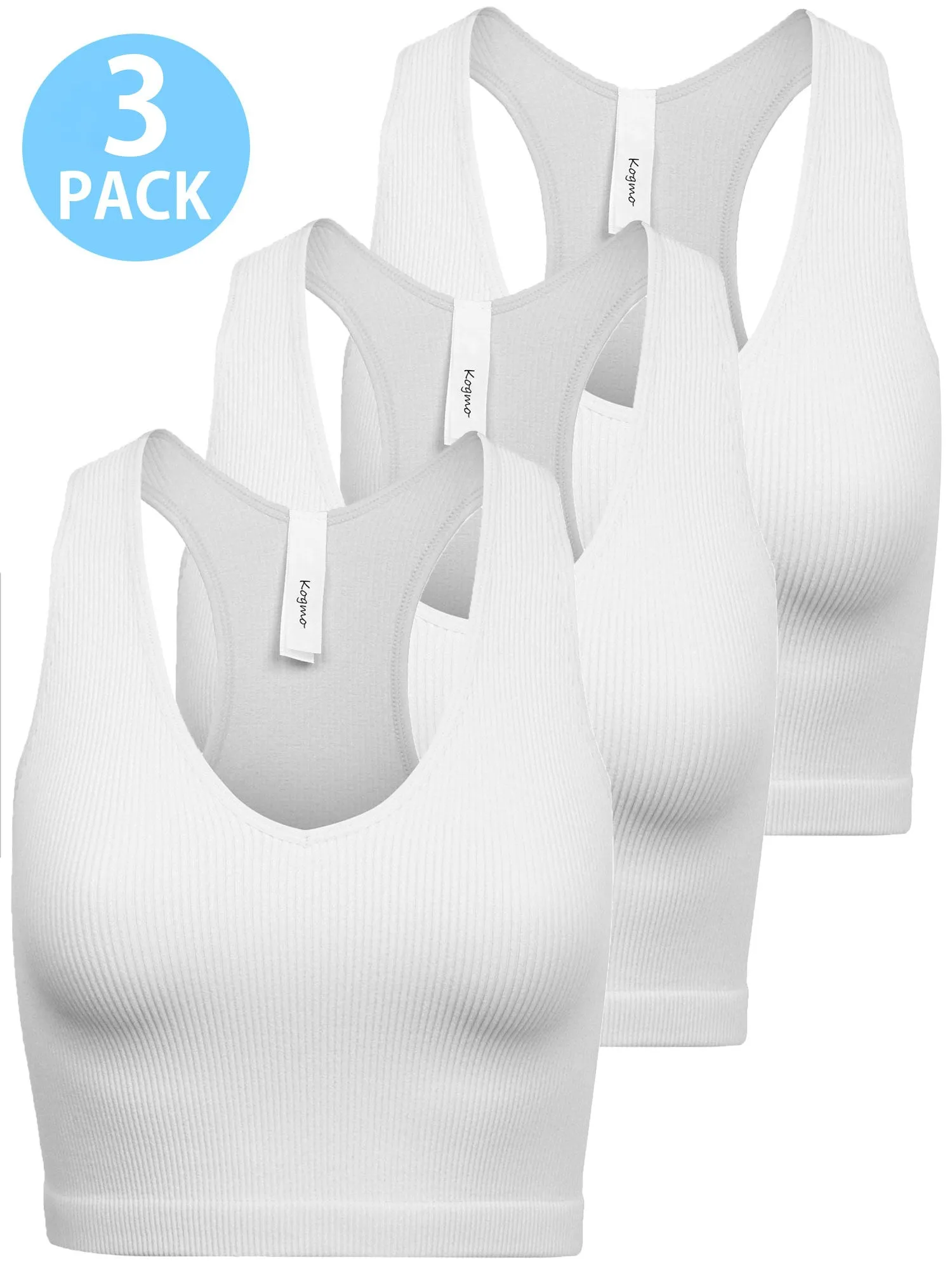 KOGMO Womens Ribbed Racerback Crop Tank Top