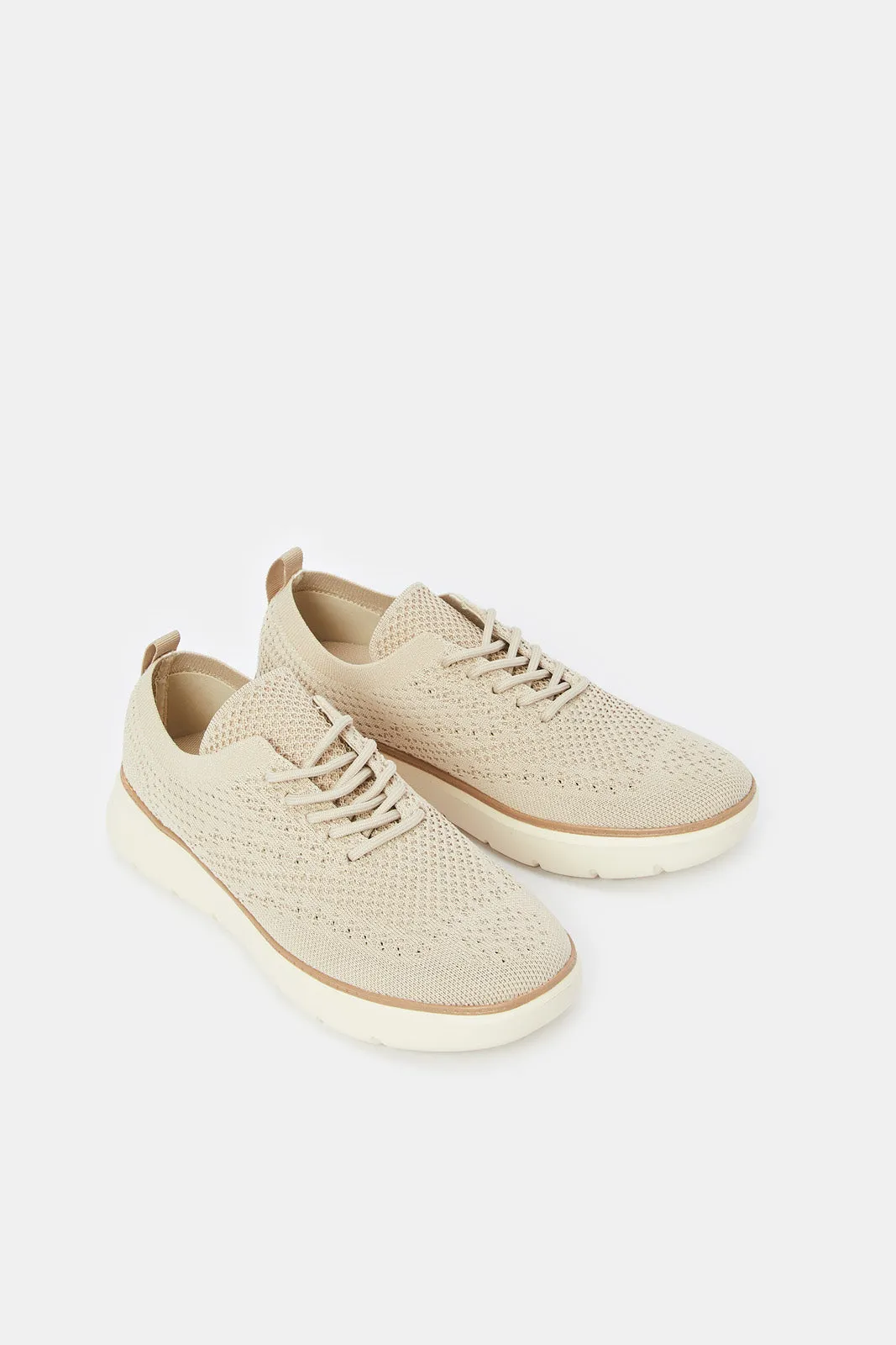 Men Beige Textured Lace Up Derby