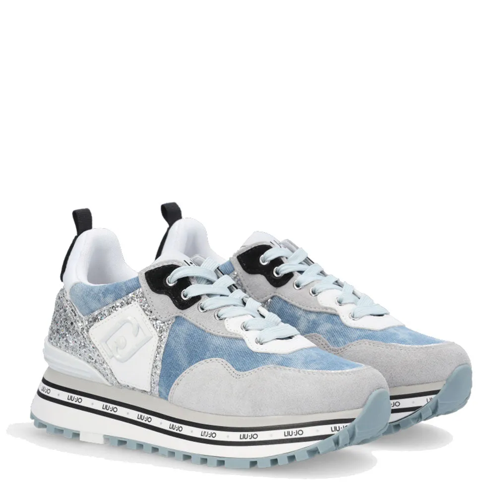 Scarpe Donna LIU JO Sneakers Platform Maxi Wonder 01 in Denim e Glitter